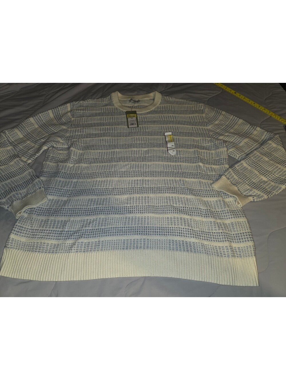 Goodfellow & Co Men's 2XL   White & Blue  Crew Neck Cotton Knit Pullover Sweater